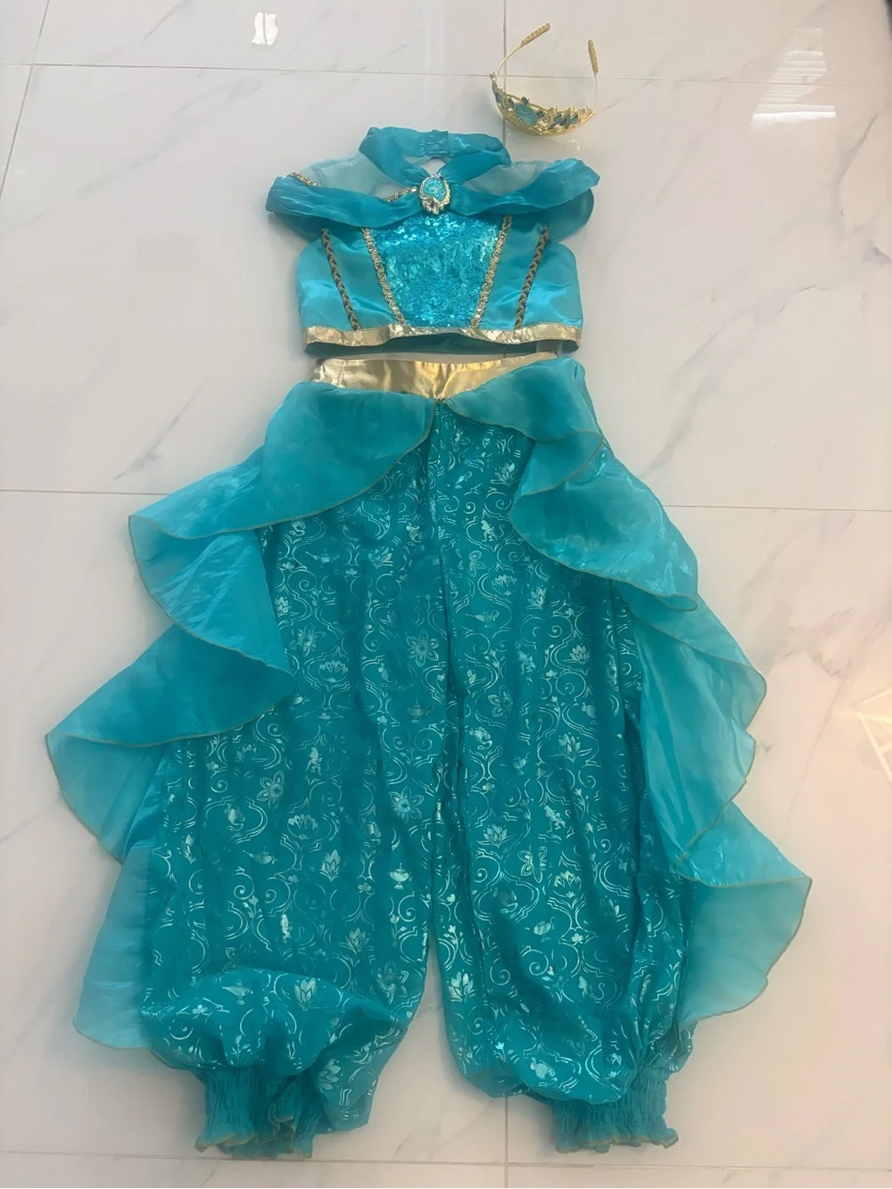 Disney Girls Jasmine Princess Costume, Size 7/8, Turquoise with Gold Trim